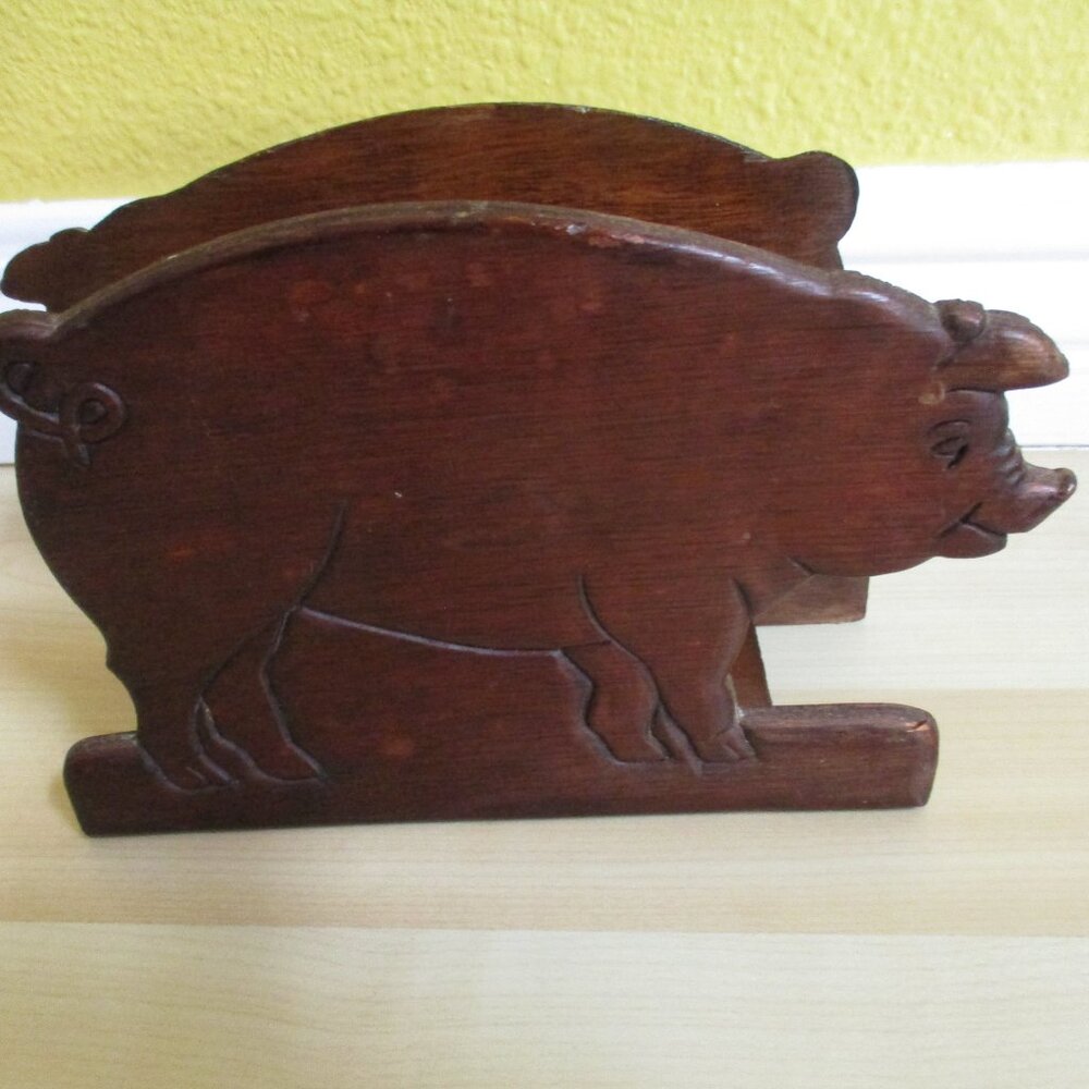 FINAL SALE Leaving Poshmark! VTG Wooden PIG, rustic Napkin/Letter holder